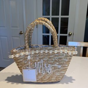 Shiraleah Natural Straw Tote with Pearl Detail